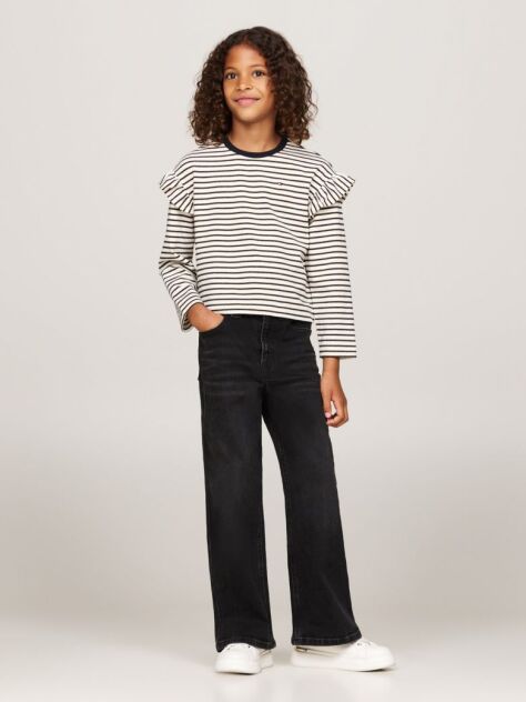 Black Wide Leg Black Faded Jeans  Girls