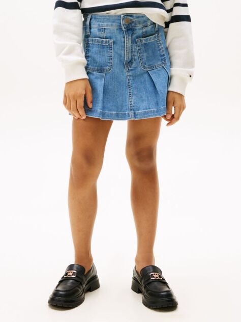 Blue Pleated Denim Mini Skirt  Girls