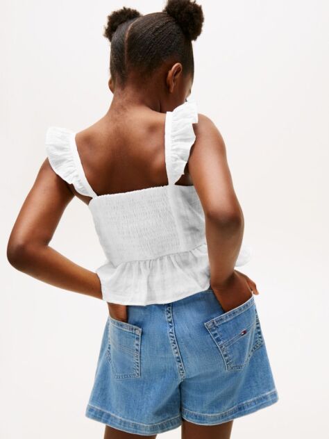 White Textured Ruffle Top  Girls