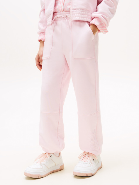 Pink Textured Logo Relaxed Joggers  Girls