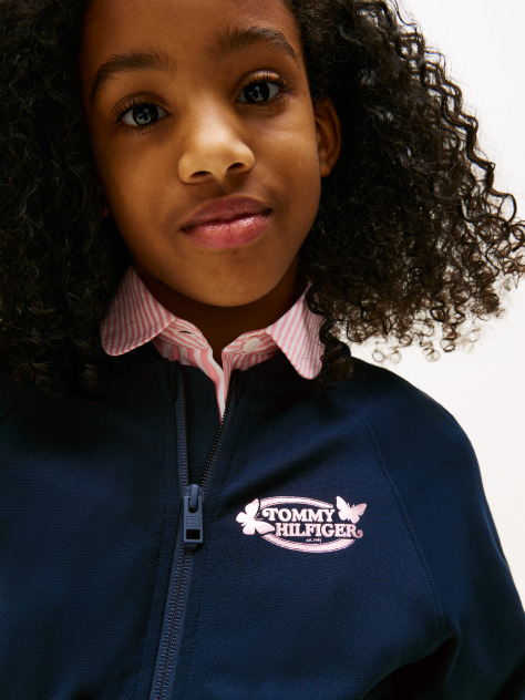 Blue Interlock Panel Zip Through  Girls