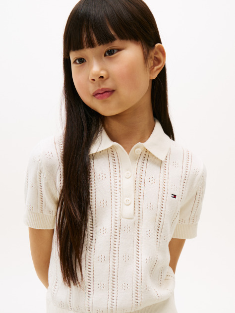 Beige Pointelle Relaxed Polo Shirt  Girls