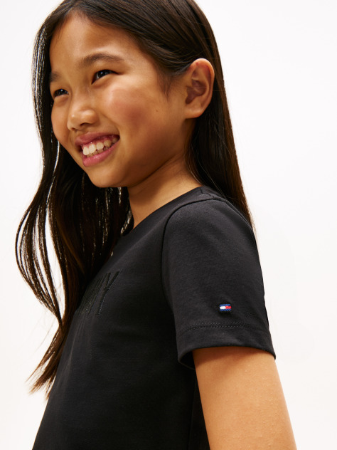 Black Tommy Sequins Short Sleeve Tee  Girls