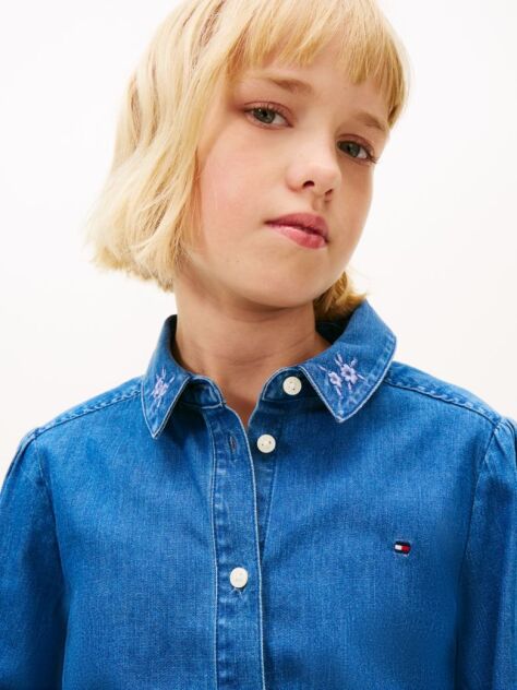 Denim Flower Denim Shirt  Girls