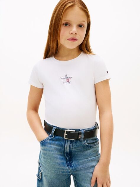 White Extra Slim Star Flag T-Shirt  Girls