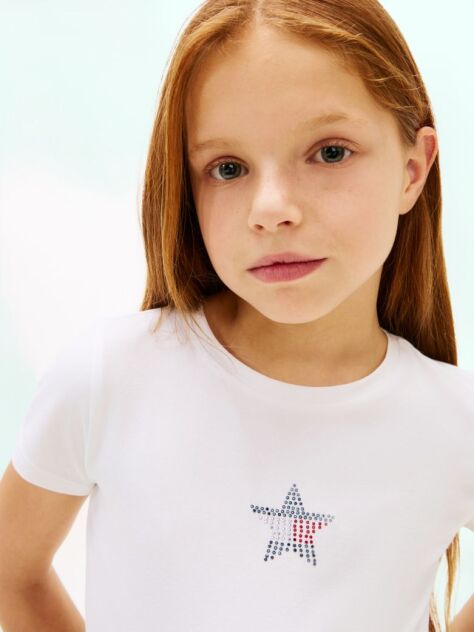 White Extra Slim Star Flag T-Shirt  Girls