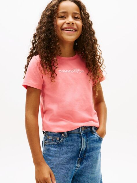 Pink Logo Embroidery Slim Vintage Jersey T-Shirt  Girls