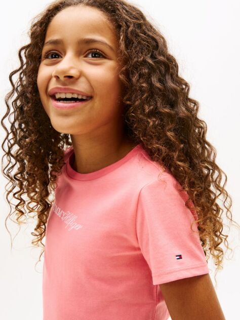 Pink Logo Embroidery Slim Vintage Jersey T-Shirt  Girls