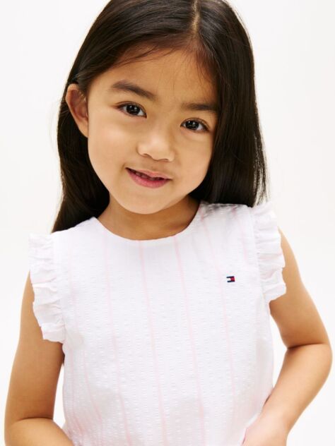 White Crossover Back Seersucker Sleeveless Shirt  Girls