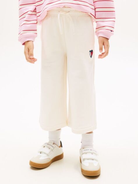 Beige Smiley Flag Relaxed Culotte Leg Joggers  Girls