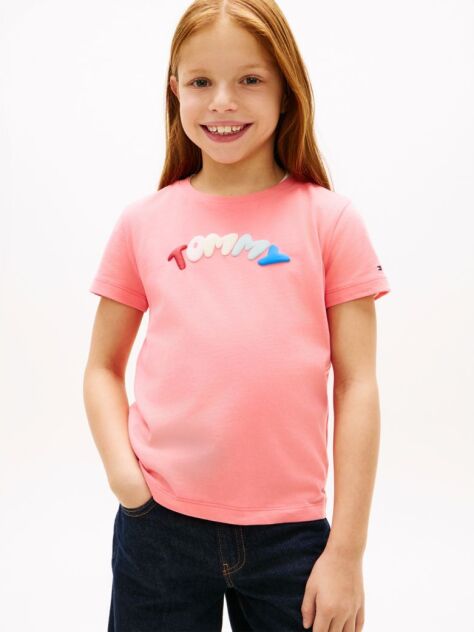 Pink Textured Logo Jersey Crew Neck T-Shirt  Girls