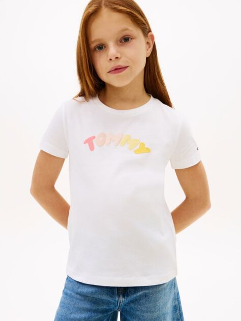 Άσπρο T-Shirt Με Λογότυπο Και Κλασική Λαιμόκοψη  Κορίτσια