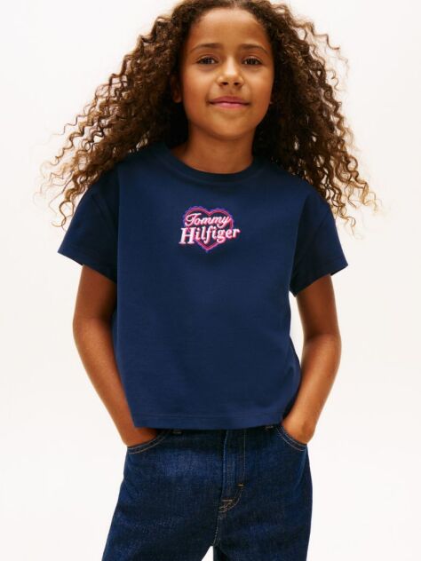 Blue Heart Embroidery Logo Jersey T-Shirt  Girls