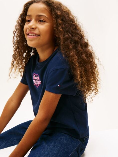 Blue Heart Embroidery Logo Jersey T-Shirt  Girls