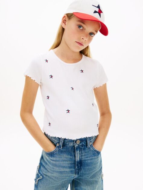 White Star Flag Embroidery Extra Slim Top  Girls