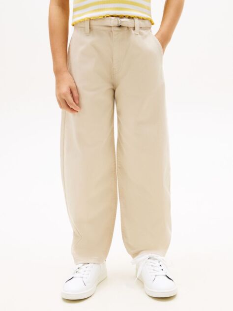 Beige Essential Loose Barrel Leg Twill Trousers  Girls