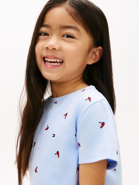 Blue Smiley Heart Flag Print T-Shirt  Girls
