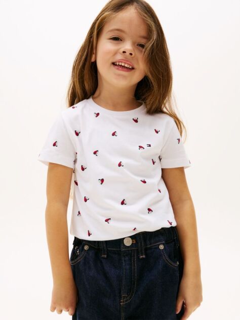 Άσπρο T-Shirt Με Smiley Σχέδιο Καρδιά  Κορίτσια