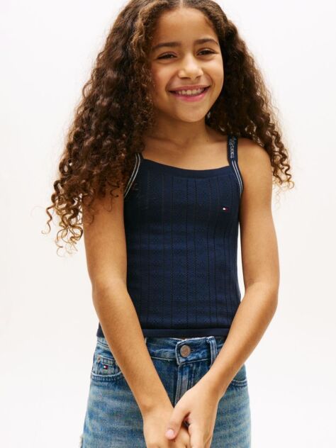 Blue Pointelle Strap Tank Top  Girls
