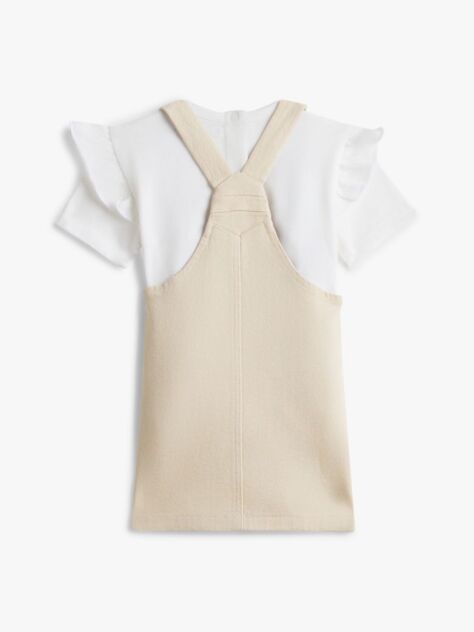 Beige Essential Dungaree Dress And T-Shirt Set  Newborn