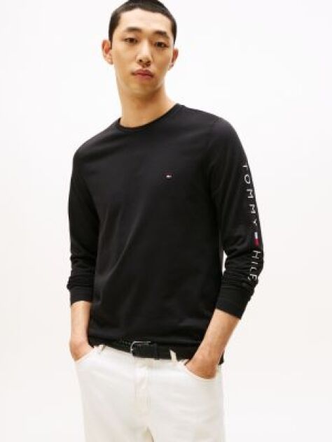 Black Organic Jersey Logo Long Sleeve T-Shirt  Men