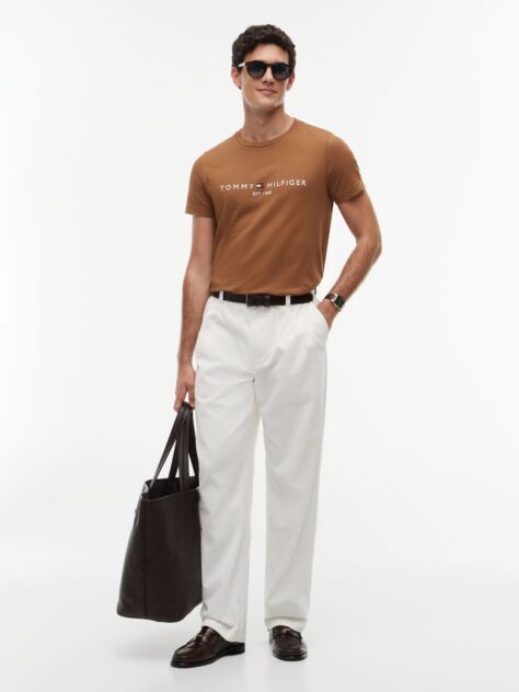 Brown Organic Cotton Chest Logo T-Shirt  Men