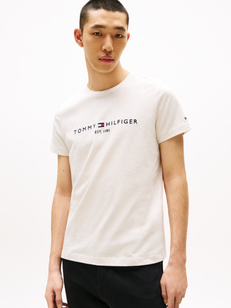 Beige Organic Cotton Chest Logo T-Shirt  Men
