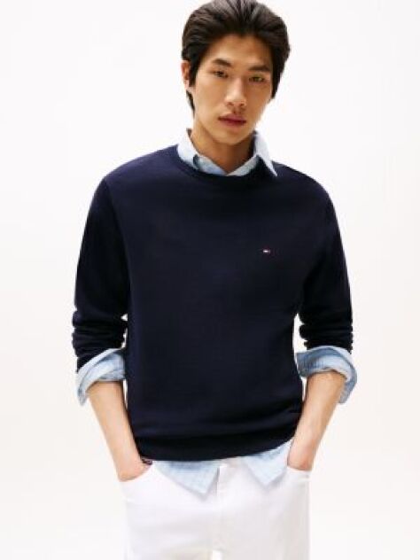 Blue Crew Neck Flag Embroidery Jumper  Men