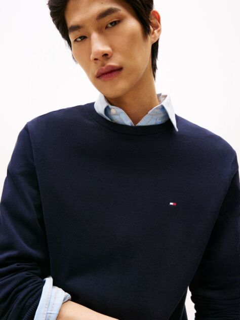 Blue Crew Neck Flag Embroidery Jumper  Men