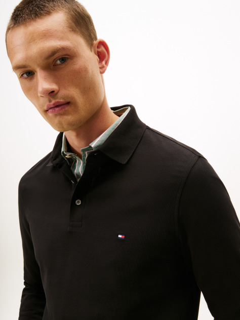 Black 1985 TH Flex Slim Fit Long Sleeve Polo  Men