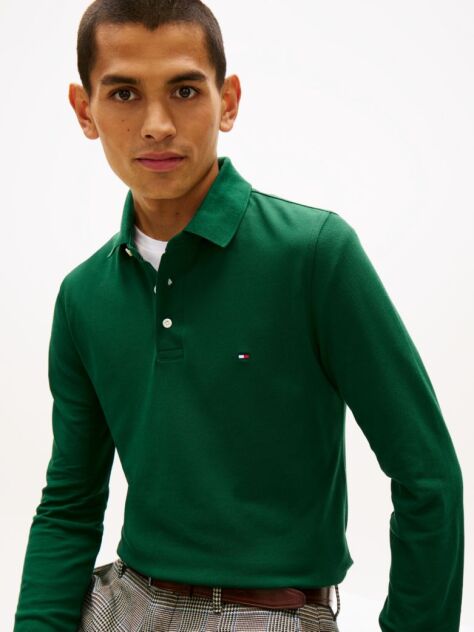 Green 1985 TH Flex Slim Fit Long Sleeve Polo  Men