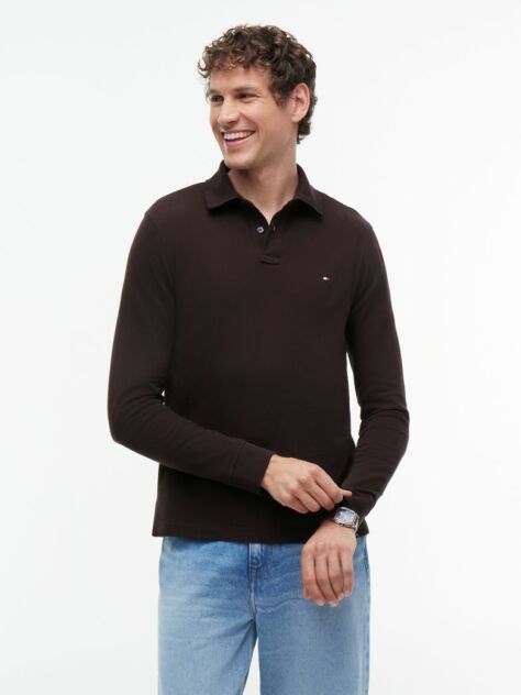 Brown 1985 TH Flex Regular Fit Long Sleeve Polo  Men