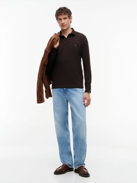Brown 1985 TH Flex Regular Fit Long Sleeve Polo  Men