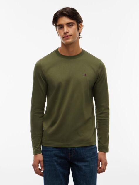 Πράσινο Interlock Μακρυμάνικο T-Shirt Σε Slim Γραμμή  Άνδρες