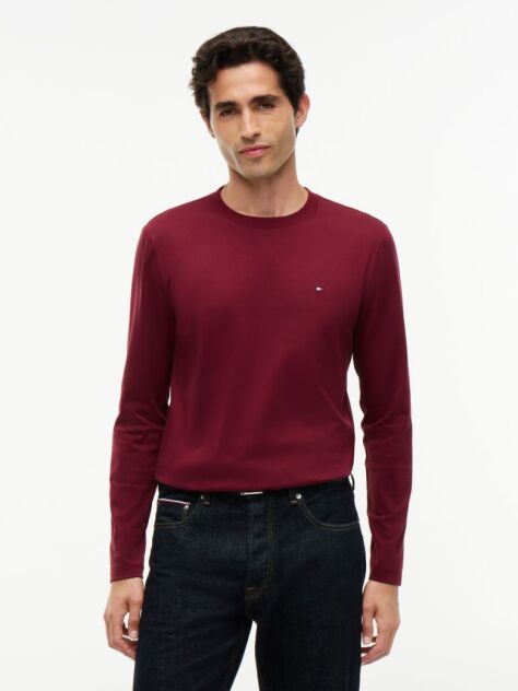 Κόκκινο Interlock Μακρυμάνικο T-Shirt Σε Slim Γραμμή  Άνδρες