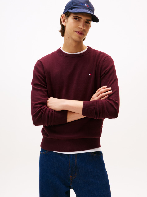 Red Cotton Cashmere Crew Neck Jumper.  Men