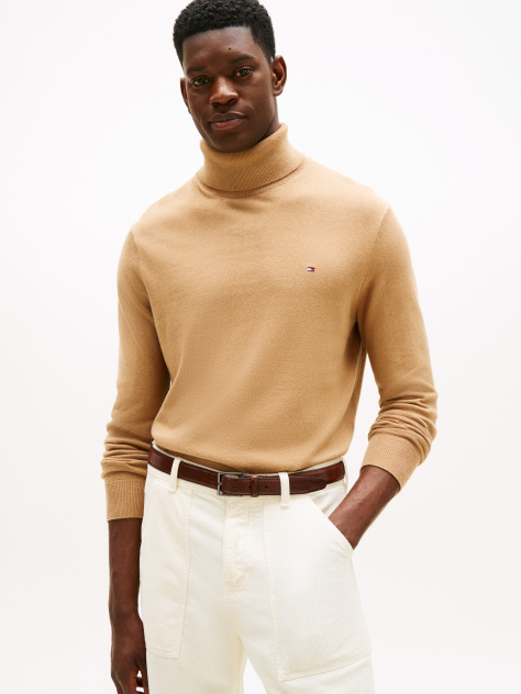 Brown Cotton Cashmere Roll Neck Jumper  Men