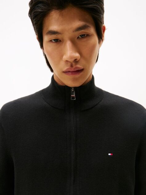 Black Cotton Cashmere Zip-Thru Cardigan  Men