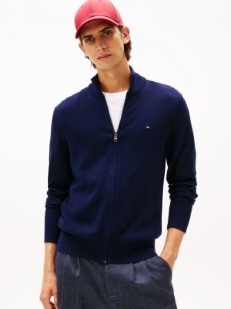 Blue Cotton Cashmere Zip-Thru Cardigan  Men