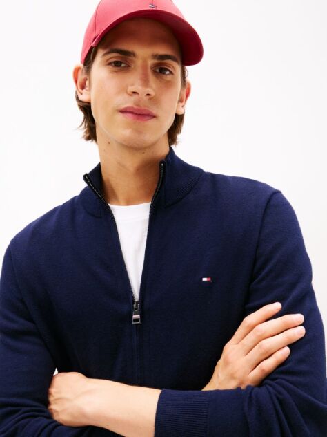Blue Cotton Cashmere Zip-Thru Cardigan  Men
