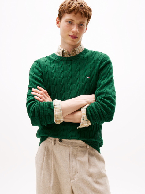 Green Classics Cable Knit Relaxed Fit Jumper  Men