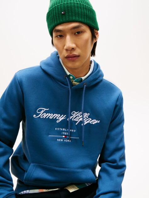 Blue Script Logo Hoodie  Men