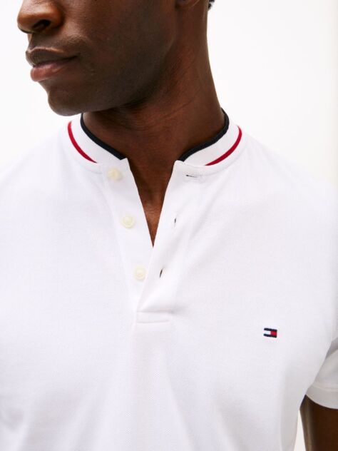White Mandarin Collar Slim Polo Shirt  Men