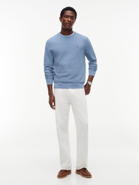 Blue Crew Neck Textured Knit Jumper  Men