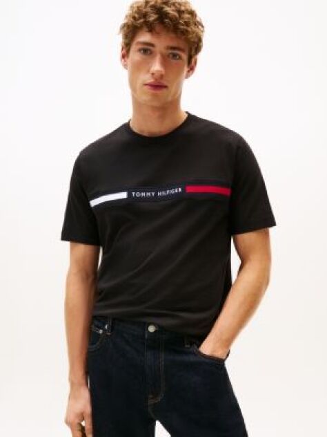 Μαύρο T-Shirt Με Λογότυπο Και Κανονική Λαιμόκοψη  Άνδρες
