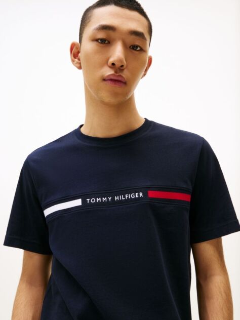 Blue Crew Neck Logo Panel T-Shirt  Men