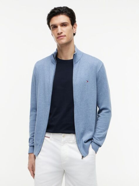 Blue Mock Turtleneck Zip-Thru Cardigan  Men