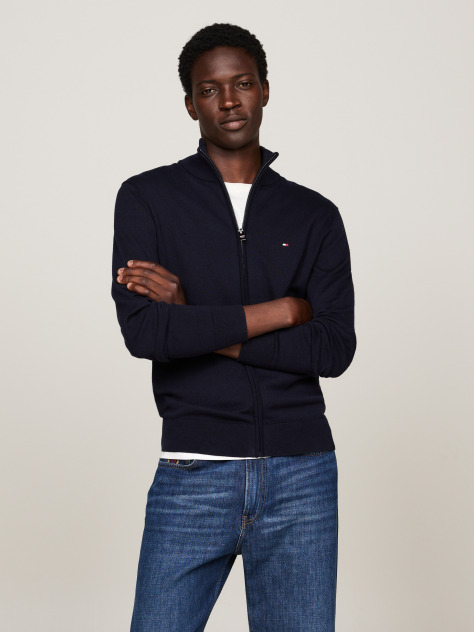 Blue Mock Turtleneck Zip-Thru Cardigan  Men