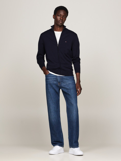 Blue Mock Turtleneck Zip-Thru Cardigan  Men