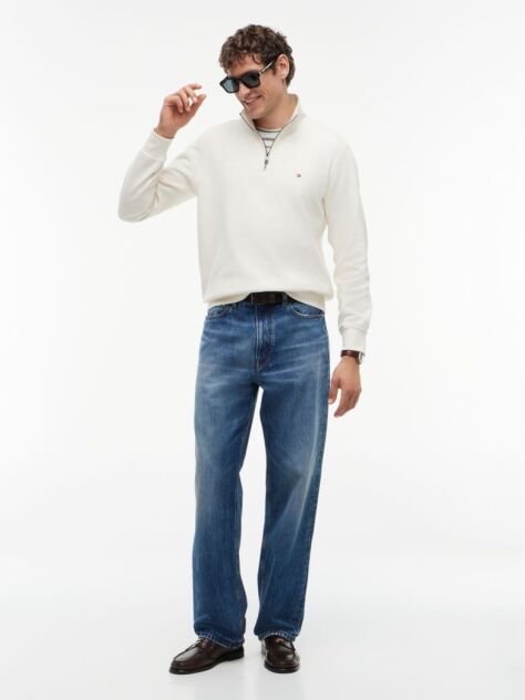 Beige Quarter-Zip Fleece Sweatshirt  Men